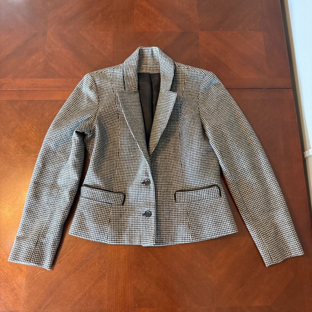 vtg Allen Bernard LTD Houndstooth Wool womens Blazer Jacket Black White Wool